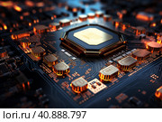 Futuristic future motherboard design with CPU socket, microchips, microprocessors, integrated circuits and connectors for connection, technology science background, AI Generated. Стоковое AI-изображение, AI-художник Станислав Тарко / Фотобанк Лори