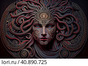 A portrait of the face of medusa created with generative Ai in the style of Vrubel. Стоковое AI-изображение, AI-художник Анна Кривицкая / Фотобанк Лори