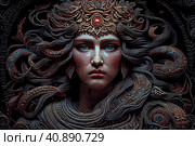 A portrait of the face of medusa created with generative Ai in the style of Vrubel. Стоковое AI-изображение, AI-художник Анна Кривицкая / Фотобанк Лори