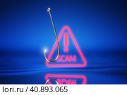 Fraudsters, credit card fraud. Fraud of money bank clients. Credit card phishing scam concept. Theft of credit card data, the card caught on a fishhook. 3d render. Стоковая иллюстрация, иллюстратор Alexander / Фотобанк Лори