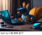 Дракон играет в ВР игры. Стоковое AI-изображение, AI-художник Алексей Траст / Фотобанк Лори