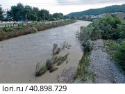 Краснодарский край, Туапсинский район, поселок городского типа, Новоихайловский, река Нечепсухо,  дважды разлившаяся в июле 2023 г. поток реки. Стоковое фото, фотограф Александр Циликин / Фотобанк Лори