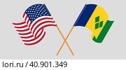 Crossed and waving flags of the USA and Saint Vincent and the Grenadines. Стоковая иллюстрация, иллюстратор Олег Безруков / Фотобанк Лори