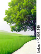 Superb minimalism lonely tree on landscape summer. Стоковое AI-изображение, AI-художник Евгений Ткачёв / Фотобанк Лори