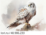 White falcon, watercolor style, Generative AI. Стоковое AI-изображение, AI-художник Анна Кривицкая / Фотобанк Лори