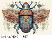 Scarab beetle, watercolor style, Generative AI. Стоковое AI-изображение, AI-художник Анна Кривицкая / Фотобанк Лори