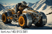 Futuristic snowmobile in the Arctic snows. Generative AI. Стоковое AI-изображение, AI-художник Ирина Ручушкина / Фотобанк Лори