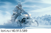 Futuristic snowmobile in the Arctic snows. Generative AI. Стоковое AI-изображение, AI-художник Ирина Ручушкина / Фотобанк Лори