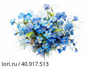 Forget-me-nots on white background, watercolor style, Generative AI. Стоковое AI-изображение, AI-художник Анна Кривицкая / Фотобанк Лори