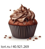 Chocolate cupcake decorated sprinkles on white background. Sweet food . Generative AI. Стоковое AI-изображение, AI-художник Светлана Лажко / Фотобанк Лори