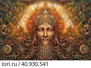Image of the ancient Slavic pagan god of the sun Yarilo, watercolor style, Generative AI. Стоковое AI-изображение, AI-художник Анна Кривицкая / Фотобанк Лори