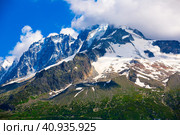 View of slopes and top of mountain Aiguille Verte. Western Alps. Стоковое фото, фотограф Яков Филимонов / Фотобанк Лори