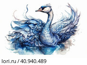Black swan on a white background in rococo style, watercolor style, Generative AI. Стоковое AI-изображение, AI-художник Анна Кривицкая / Фотобанк Лори