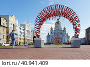 Saransk, Mordovia, Russia. 05.06.2023. The Cathedral of Saint Feodor Ushakov in Saransk, consecrated in 2009, Russia. It is named in honour of the Russian saint and admiral Fyodor Ushakov. Редакционное фото, фотограф Оксана Медведева / Фотобанк Лори
