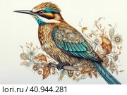 Golden bee-eater or bee-eater on a light background, watercolor style, Generative AI. Стоковое AI-изображение, AI-художник Анна Кривицкая / Фотобанк Лори