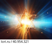 The luminous star of the prophet and King David on the background of the sky and clouds. Created by AI. Стоковое AI-изображение, AI-художник Ярославский Максим / Фотобанк Лори