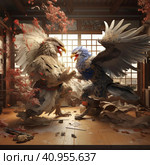 Two eagles fight each other. Стоковое AI-изображение, AI-художник Кирилл Черезов / Фотобанк Лори