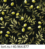 A flat illustration with olive branches on a dark background. Стоковое AI-изображение, AI-художник Ярославский Максим / Фотобанк Лори
