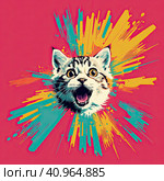 The head of a small kitten with an open mouth Created by AI. Стоковое AI-изображение, AI-художник Ярославский Максим / Фотобанк Лори