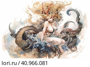 Demon woman on white background, watercolor style, Generative AI. Стоковое AI-изображение, AI-художник Анна Кривицкая / Фотобанк Лори