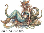 Demon woman on white background, watercolor style, Generative AI. Стоковое AI-изображение, AI-художник Анна Кривицкая / Фотобанк Лори