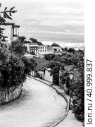 Street in Sighnaghi (Signagi) town in Georgia. Black and white image. Стоковое фото, фотограф VittoriaChe / Фотобанк Лори