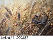 Field mouse among the grass, watercolor style, Generative AI. Стоковое AI-изображение, AI-художник Анна Кривицкая / Фотобанк Лори