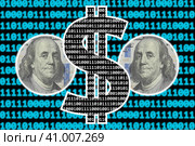 Цифровой доллар. Визуализация с портретом Бенджамина Франклина из стодолларовой купюры. Стоковая иллюстрация, иллюстратор Олег Безруков / Фотобанк Лори