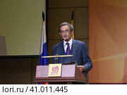Член Центральной избирательной комиссии РФ Николай Левичев выступил с докладом на X Съезде партии "Справедливая Россия - За правду" (2018 год). Редакционное фото, фотограф Наталья Филатова / Фотобанк Лори