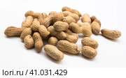 Bunch of ecological peanuts on a white background. Стоковое фото, фотограф Татьяна Яцевич / Фотобанк Лори