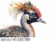 Crowned crane on a white background, watercolor style, Generative AI. Стоковое AI-изображение, AI-художник Анна Кривицкая / Фотобанк Лори