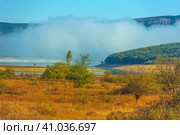 Fog over the reservoir, Bakhchisaray district, Crimea (2020 год). Стоковое фото, фотограф Анна Кривицкая / Фотобанк Лори