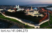 Kazan Kremlin at summer night with view of Kazanka River. Стоковое видео, видеограф Яков Филимонов / Фотобанк Лори
