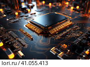 Futuristic future motherboard design with CPU socket, microchips, microprocessors, integrated circuits and connectors for connection, technology science background, AI Generated. Стоковое AI-изображение, AI-художник Станислав Тарко / Фотобанк Лори