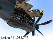 BERLIN, GERMANY - JUNE 23, 2022: Turboprop engine Europrop TP400-D6, military transport aircraft Airbus A400M Atlas. Exhibition ILA Berlin Air Show 2022. Редакционное фото, фотограф Sergey Kohl / Фотобанк Лори