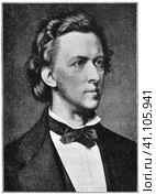 Portrait of Frederic Chopin (young years) - a Polish composer and virtuoso pianist of the Romantic era who wrote primarily for solo piano. Illustration of the 19th century. White background. Стоковая иллюстрация, иллюстратор Sergey Kohl / Фотобанк Лори
