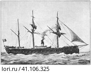 The French ironclad Gloire ("Glory") - the first ocean-going ironclad, launched in 1859. Illustration of the 19th century. Germany. White background. Стоковая иллюстрация, иллюстратор Sergey Kohl / Фотобанк Лори