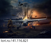 Generative AI illustration of war plane flying and alighting. Стоковое AI-изображение, AI-художник Антон Гвоздиков / Фотобанк Лори