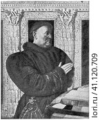 Portrait of the Chancellor of France, Guillaume Jouvenel des Ursins by a French painter Jean Fouquet. Publication of the book "Meyers Konversations-Lexikon", Volume 2, Leipzig, Germany, 1910. Стоковая иллюстрация, иллюстратор Sergey Kohl / Фотобанк Лори