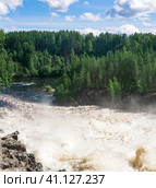 Natural landscape, mountain river with stormy rapids. Стоковое фото, фотограф Евгений Харитонов / Фотобанк Лори