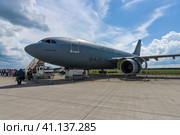 BERLIN, GERMANY - JUNE 02, 2016: The medical aircraft Airbus A310-304 MRTT MedEvac "August Euler" (Luftwaffe). Exhibition ILA Berlin Air Show 2016. Редакционное фото, фотограф Sergey Kohl / Фотобанк Лори