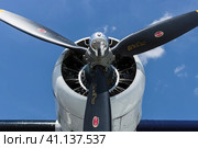 BERLIN, GERMANY - JUNE 02, 2016: Radial engine of maritime patrol and search-and-rescue seaplane Consolidated PBY Catalina (PBY-5A). Exhibition ILA Berlin Air Show 2016. Редакционное фото, фотограф Sergey Kohl / Фотобанк Лори