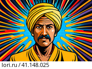 Pop art style spiritual guru with turban. Стоковое AI-изображение, AI-художник Роман Сигаев / Фотобанк Лори