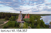 Тверская область. Ширков погост. Церковь Рождества Иоанна Предтечи . Вид на церкви с воздуха (2023 год). Редакционное фото, фотограф Литвяк Игорь / Фотобанк Лори