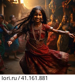 Indian girl dancing national dance. Стоковое AI-изображение, AI-художник Кирилл Черезов / Фотобанк Лори