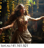 Indian girl dancing national dance. Стоковое AI-изображение, AI-художник Кирилл Черезов / Фотобанк Лори