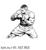 Male boxer linear art illustration. Стоковое AI-изображение, AI-художник Ирина Ручушкина / Фотобанк Лори