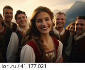 A group of Austrians in national dress. Стоковое AI-изображение, AI-художник Кирилл Черезов / Фотобанк Лори