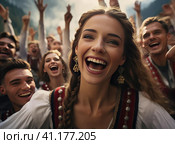 A group of Austrians in national dress. Стоковое AI-изображение, AI-художник Кирилл Черезов / Фотобанк Лори