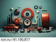Various auto parts, minimal scene, 3d render, generate AI. Стоковое AI-изображение, AI-художник Виталий Сова / Фотобанк Лори